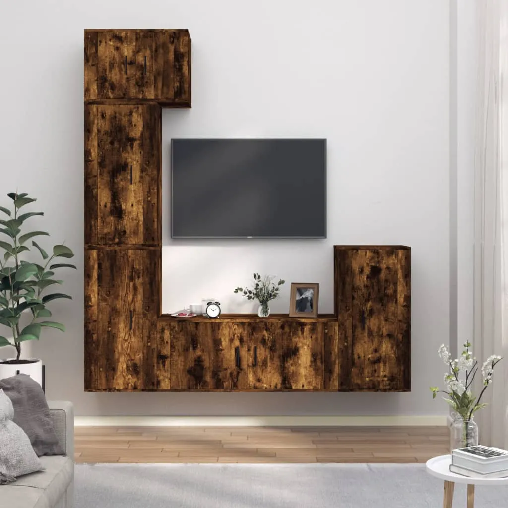 vidaXL Set di Mobili Porta TV 5 pz Rovere Fumo in Legno Multistrato