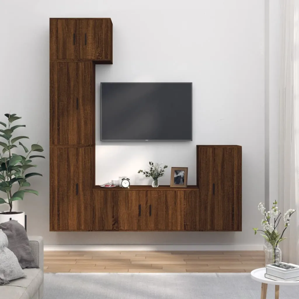 vidaXL Set Mobili Porta TV 5 pz Rovere Marrone in Legno Multistrato