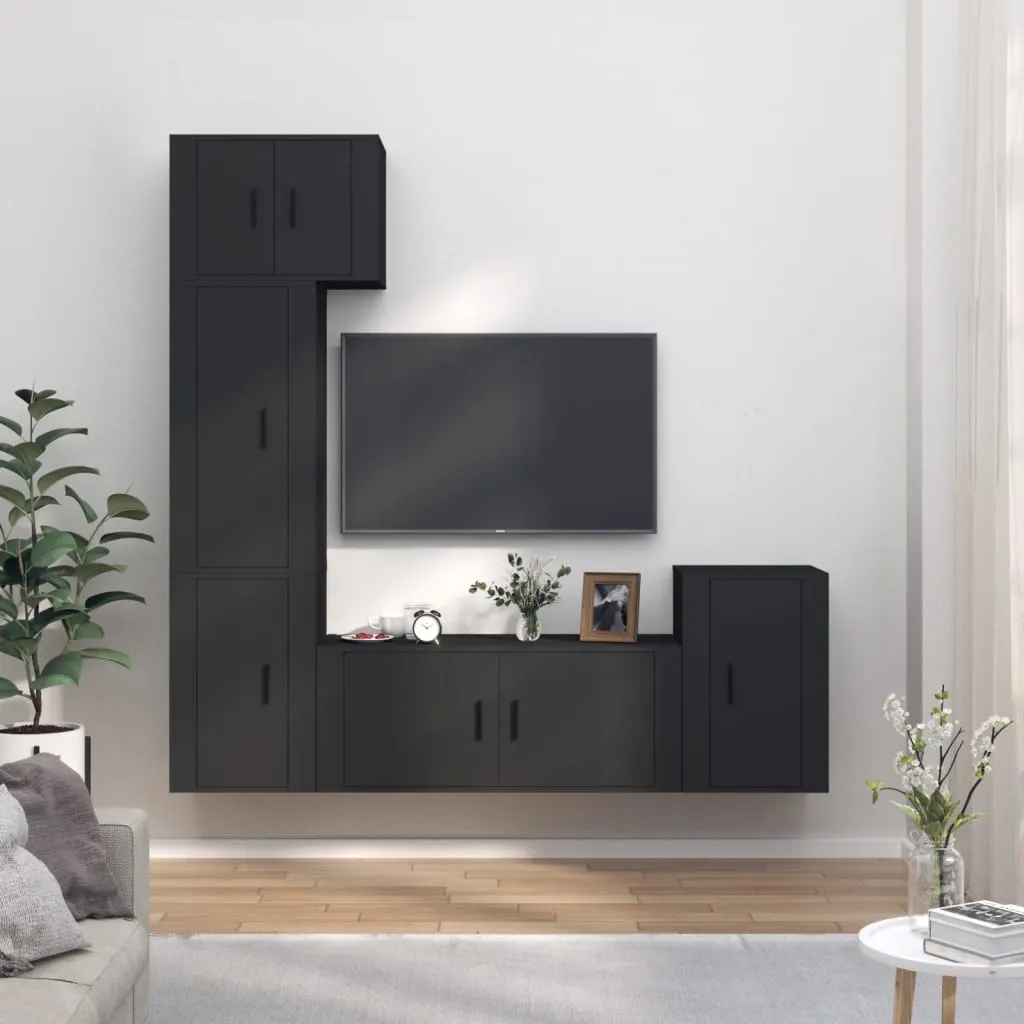 vidaXL Set di Mobili Porta TV 5 pz Nero in Legno Multistrato