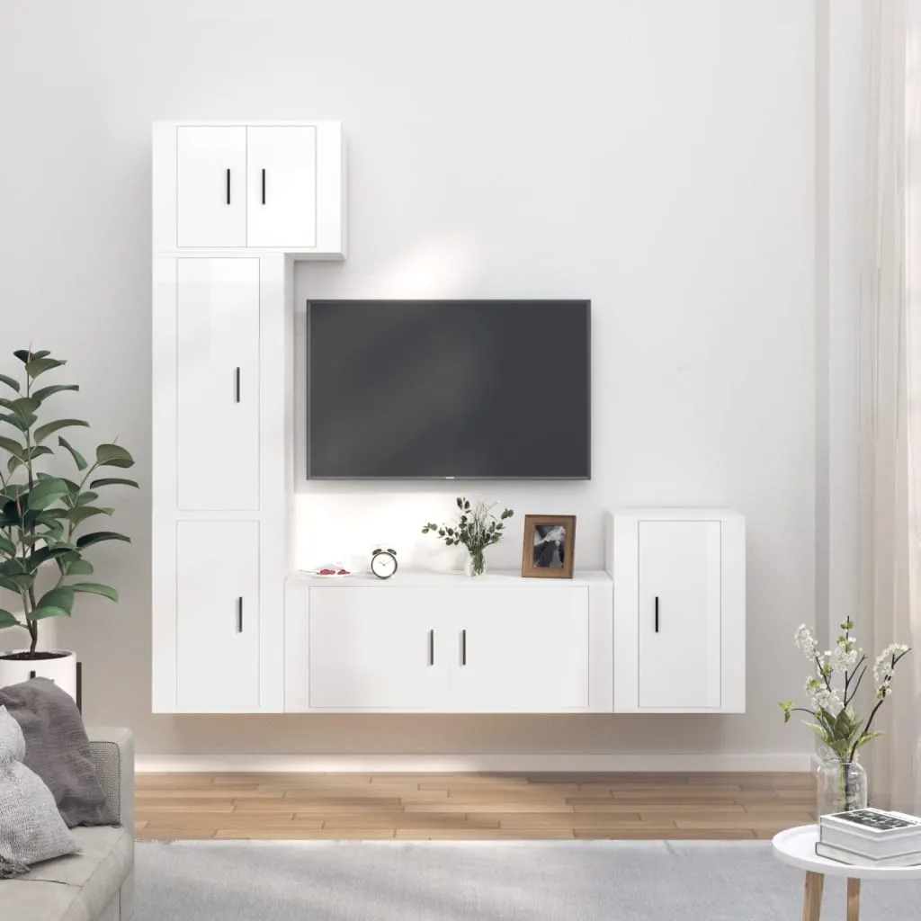 vidaXL Set di Mobili Porta TV 5 pz Bianco Lucido in Legno Multistrato