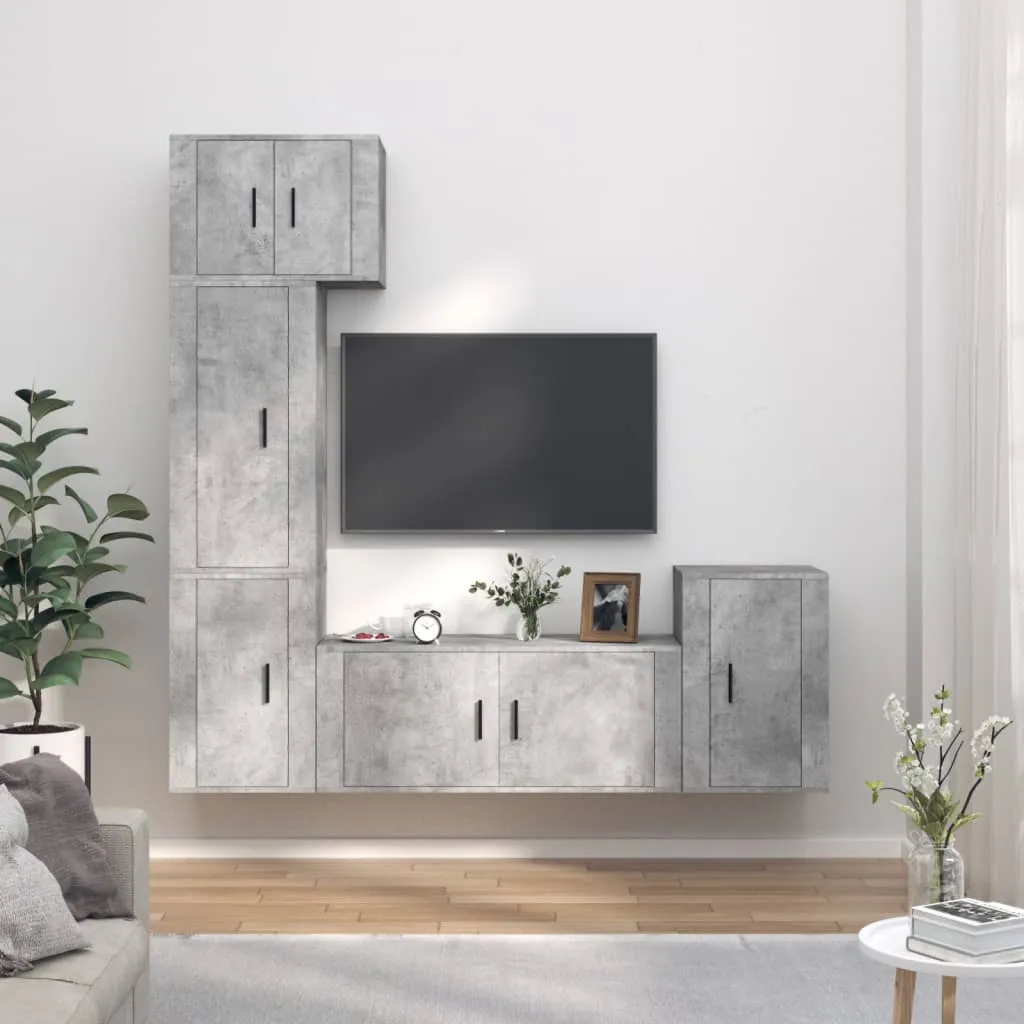 vidaXL Set di Mobili Porta TV 5 pz Grigio Cemento in Legno Multistrato