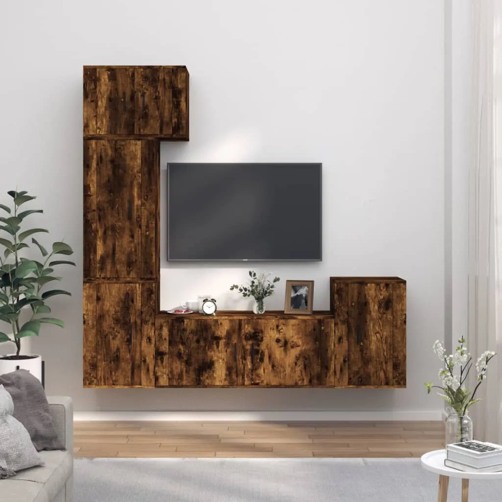 vidaXL Set di Mobili Porta TV 5 pz Rovere Fumo in Legno Multistrato