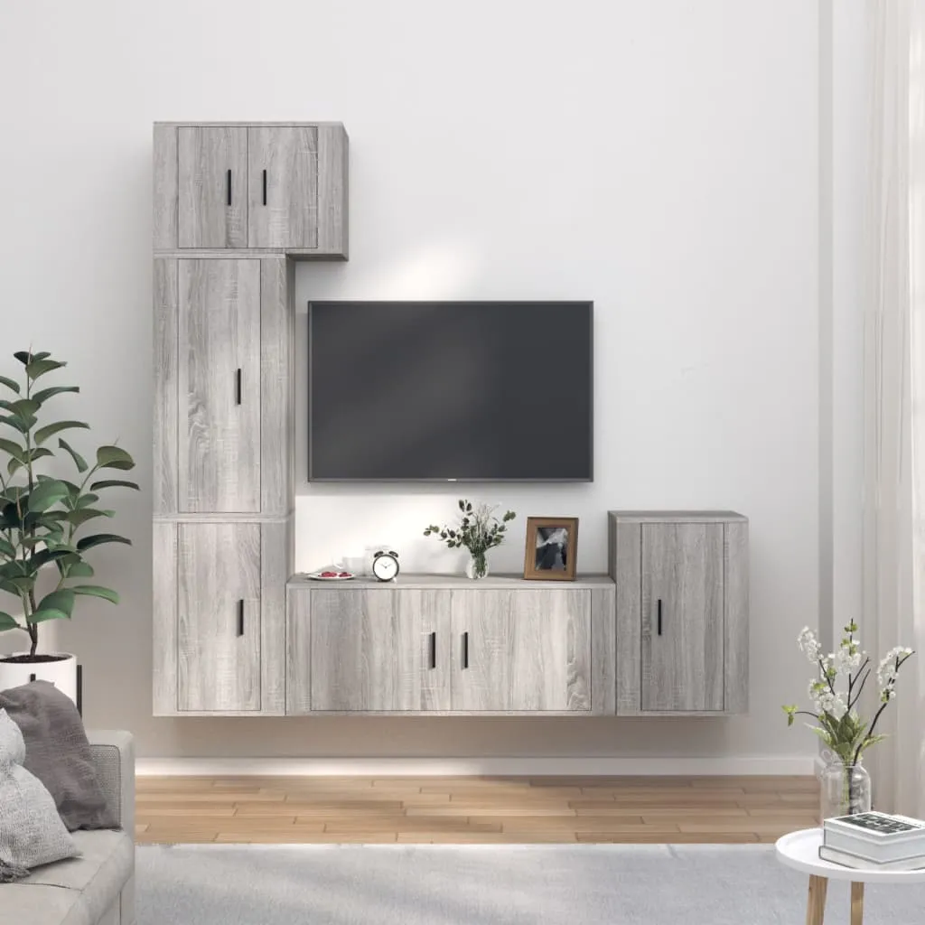 vidaXL Set di Mobili Porta TV 5 pz Grigio Sonoma in Legno Multistrato