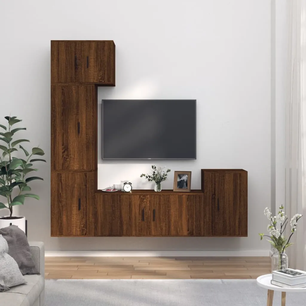 vidaXL Set Mobili Porta TV 5 pz Rovere Marrone in Legno Multistrato