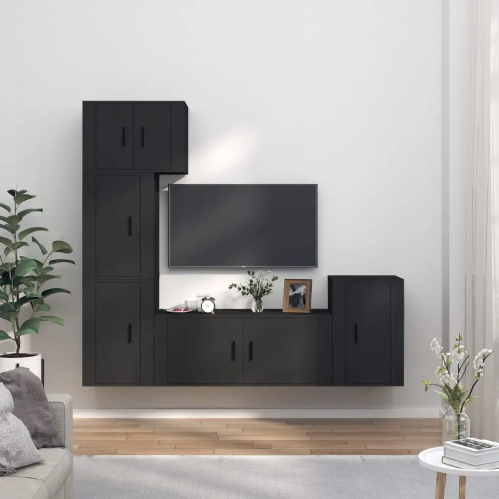 vidaXL Set di Mobili Porta TV 5 pz Nero in Legno Multistrato