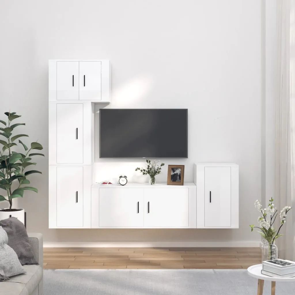 vidaXL Set di Mobili Porta TV 5 pz Bianco Lucido in Legno Multistrato