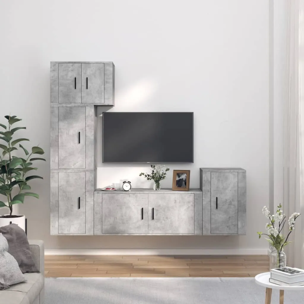 vidaXL Set di Mobili Porta TV 5 pz Grigio Cemento in Legno Multistrato