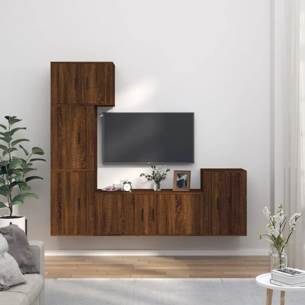 vidaXL Set Mobili Porta TV 5 pz Rovere Marrone in Legno Multistrato