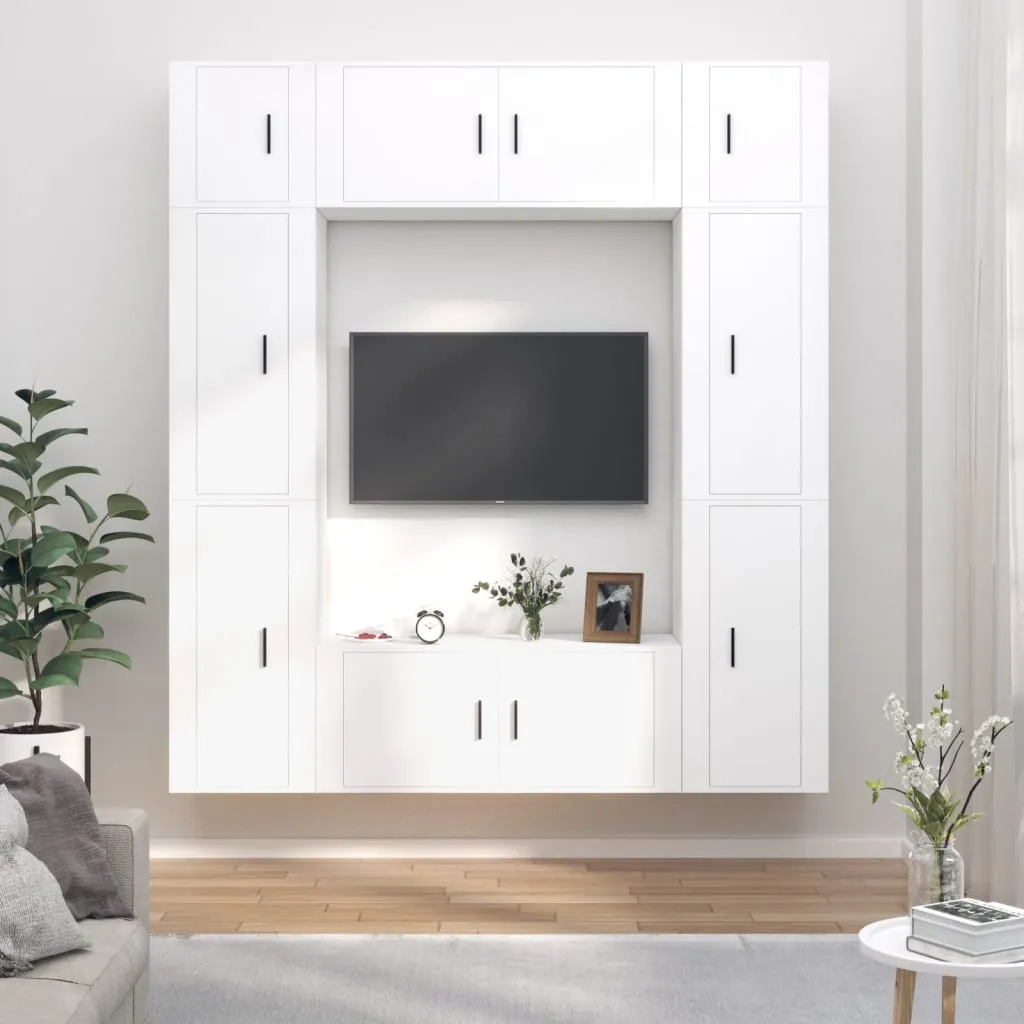 vidaXL Set Mobili Porta TV 8pz Bianco in Legno Multistrato