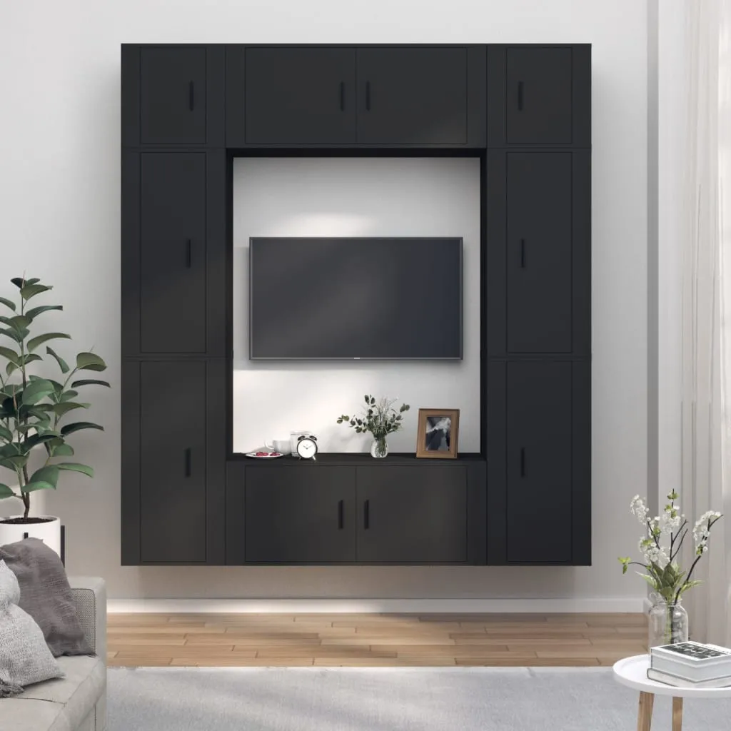 vidaXL Set Mobili Porta TV 8pz Nero in Legno Multistrato