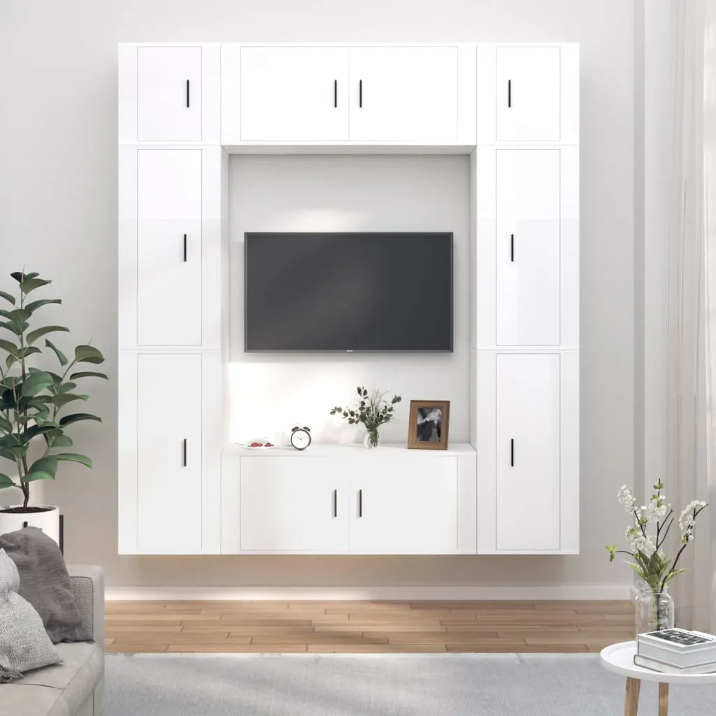 vidaXL Set Mobili Porta TV 8pz Bianco Lucido in Legno Multistrato