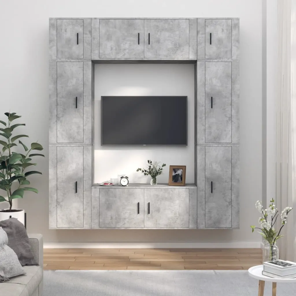 vidaXL Set Mobili Porta TV 8pz Grigio Cemento in Legno Multistrato