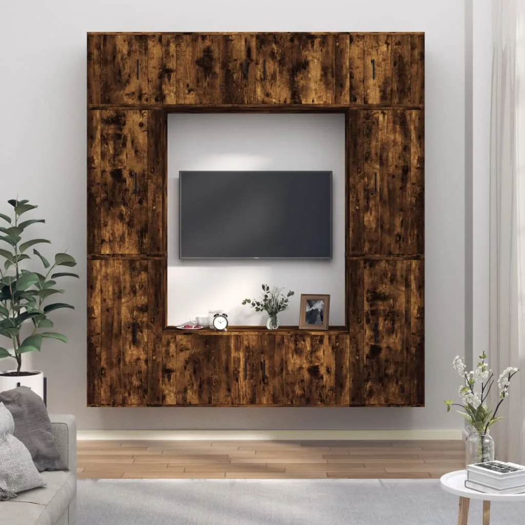 vidaXL Set Mobili Porta TV 8 pz Rovere Fumo in Legno Multistrato