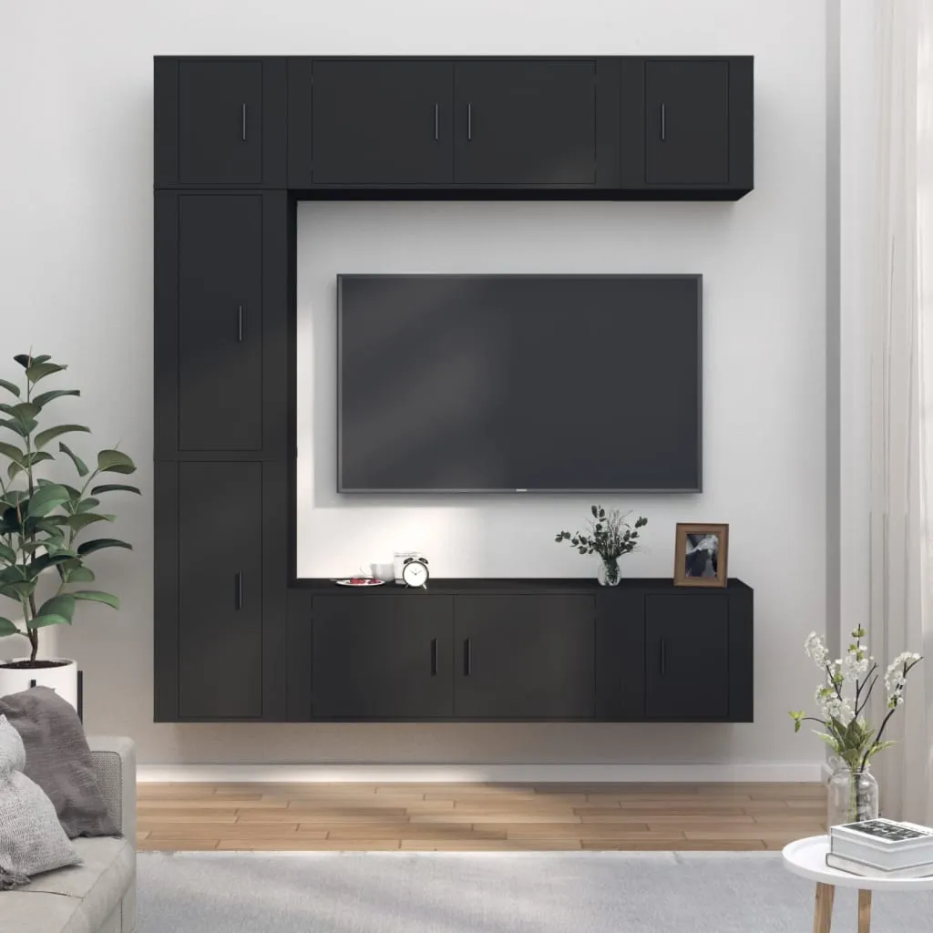 vidaXL Set di Mobili Porta TV 7 pz Nero in Legno Multistrato