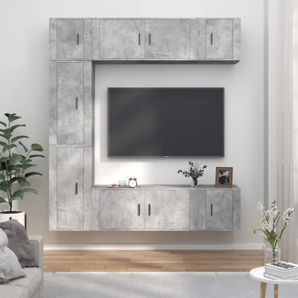 vidaXL Set di Mobili Porta TV 7 pz Grigio Cemento in Legno Multistrato