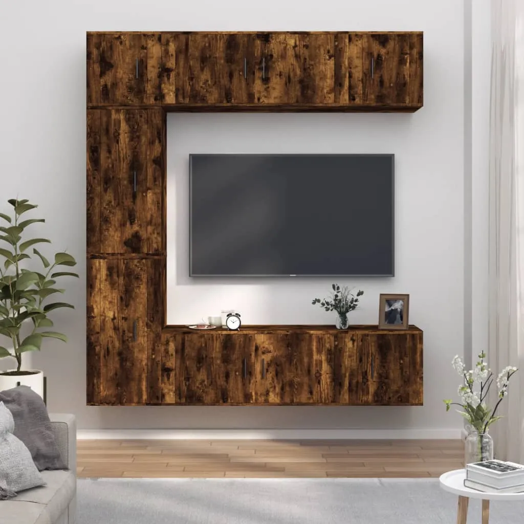 vidaXL Set di Mobili Porta TV 7 pz Rovere Fumo in Legno Multistrato