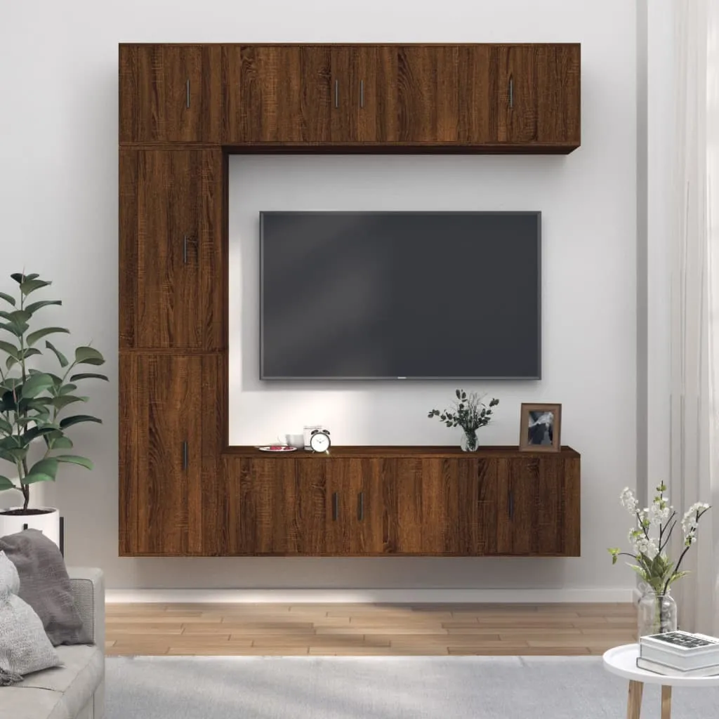 vidaXL Set Mobili Porta TV 7 pz Rovere Marrone in Legno Multistrato