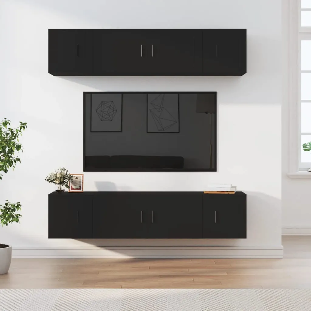 vidaXL Set Mobili Porta TV 6 pz Nero in Legno Multistrato