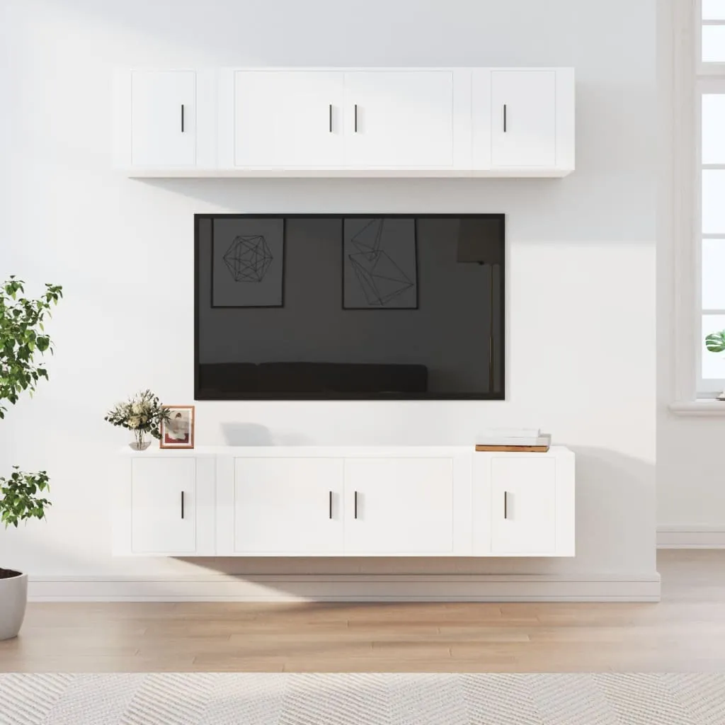 vidaXL Set di Mobili Porta TV 6 pz Bianco Lucido in Legno Multistrato