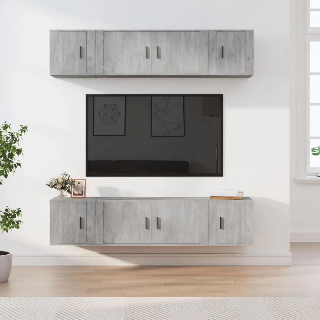 vidaXL Set di Mobili Porta TV 6 pz Grigio Cemento in Legno Multistrato