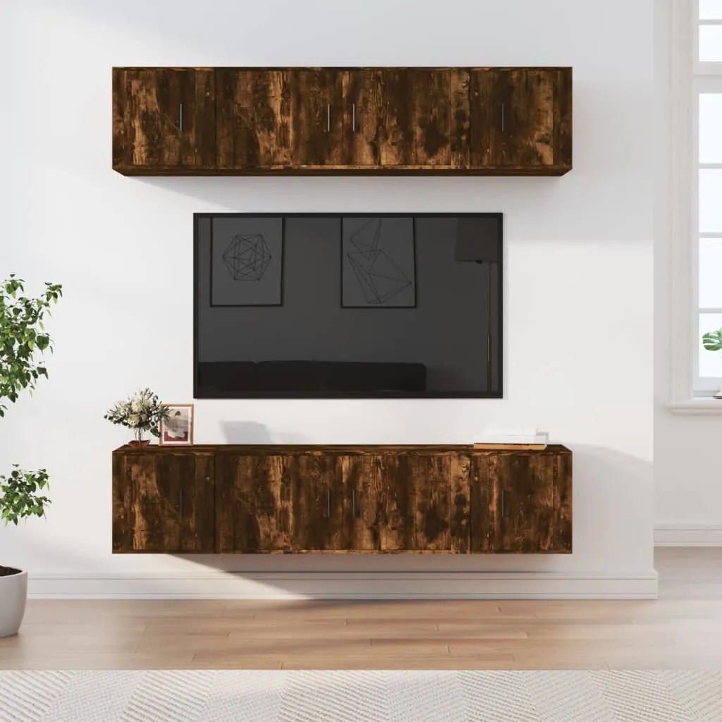 vidaXL Set di Mobili Porta TV 6 pz Rovere Fumo in Legno Multistrato