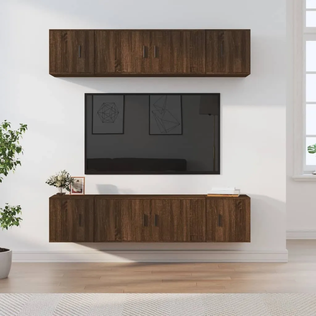 vidaXL Set Mobili Porta TV 6 pz Rovere Marrone in Legno Multistrato