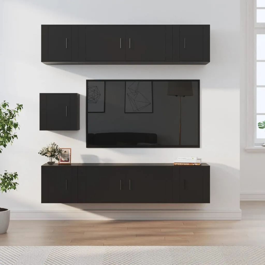 vidaXL Set di Mobili Porta TV 7 pz Nero in Legno Multistrato