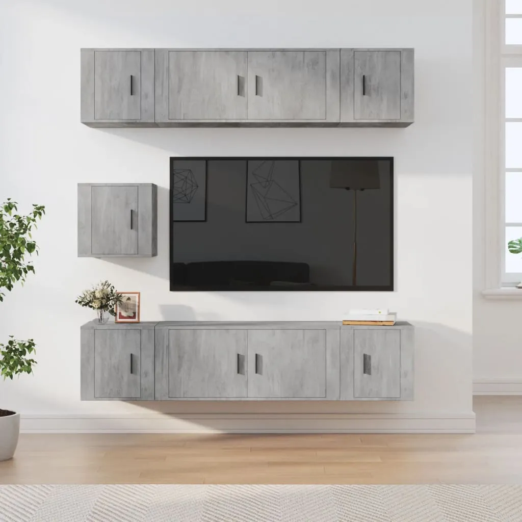 vidaXL Set di Mobili Porta TV 7 pz Grigio Cemento in Legno Multistrato