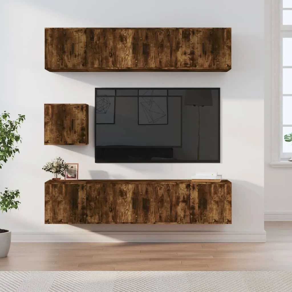 vidaXL Set di Mobili Porta TV 7 pz Rovere Fumo in Legno Multistrato