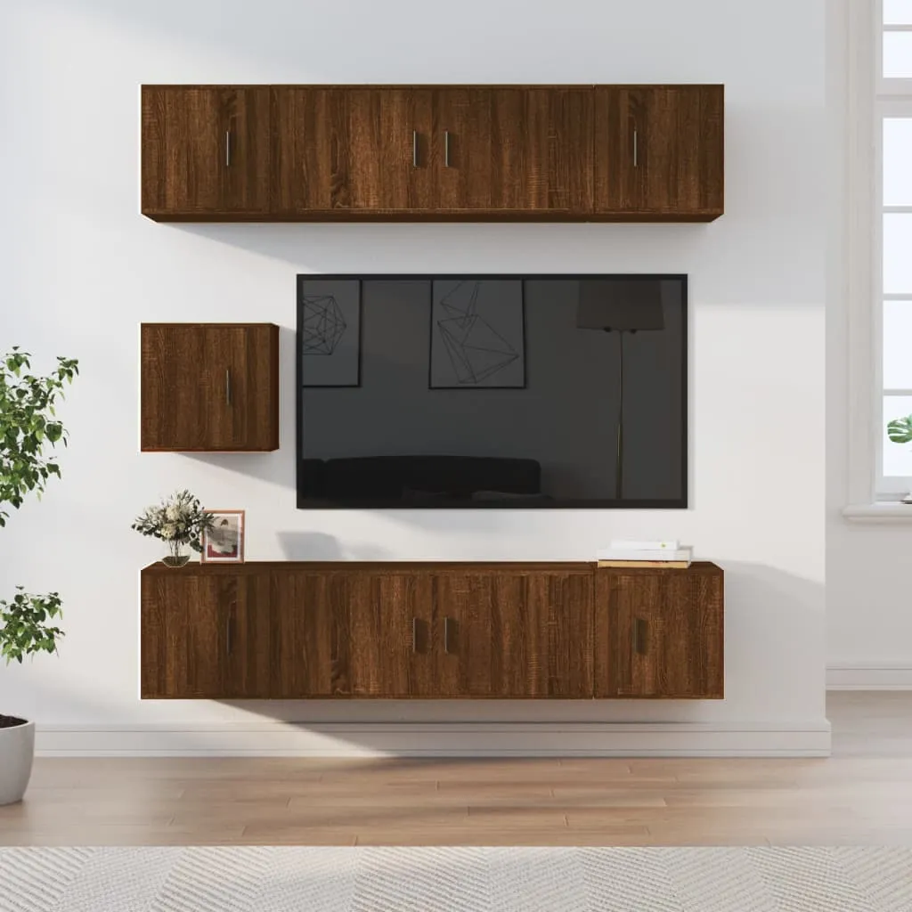 vidaXL Set Mobili Porta TV 7 pz Rovere Marrone in Legno Multistrato