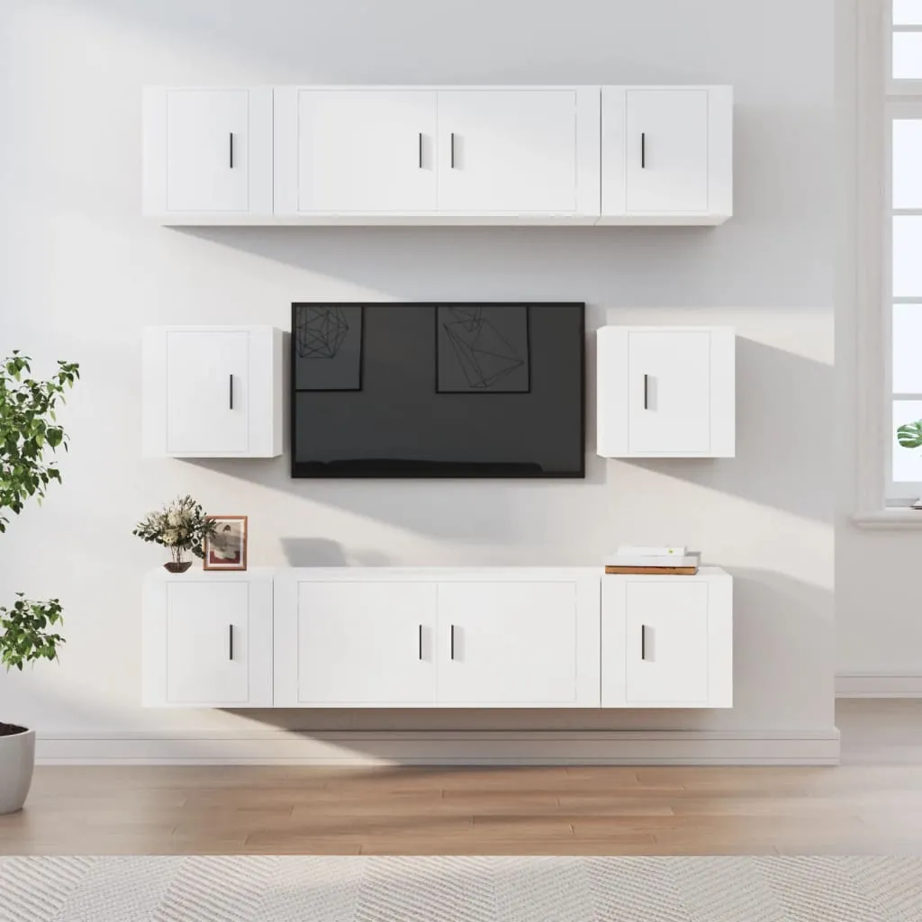 vidaXL Set Mobili Porta TV 8pz Bianco in Legno Multistrato