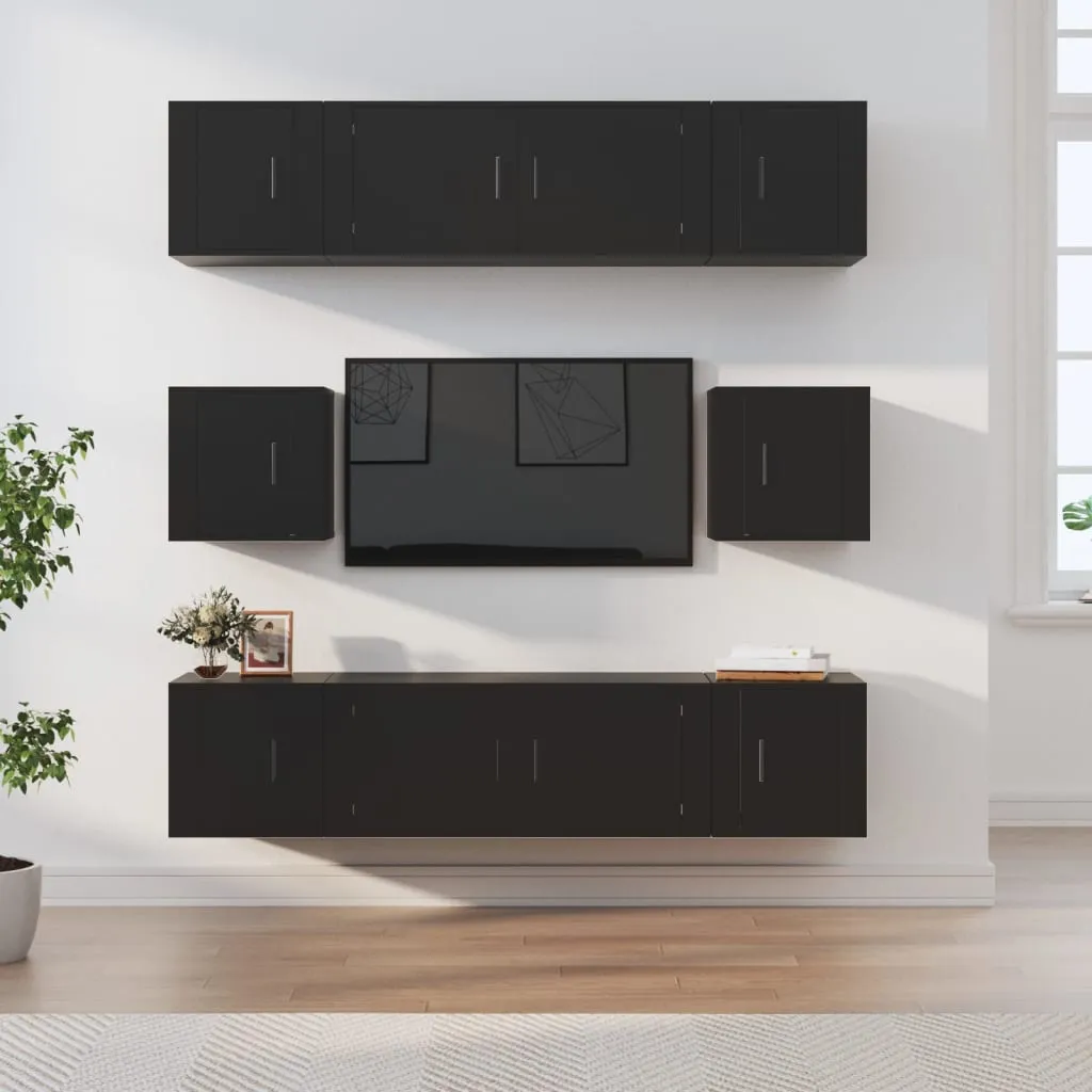 vidaXL Set Mobili Porta TV 8pz Nero in Legno Multistrato