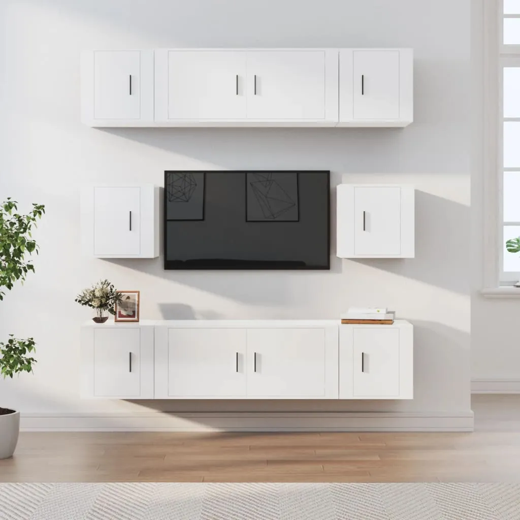 vidaXL Set Mobili Porta TV 8pz Bianco Lucido in Legno Multistrato