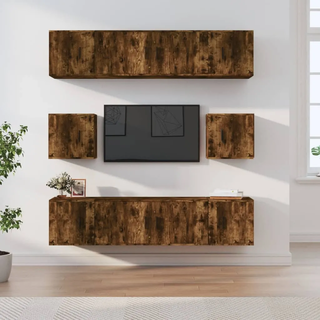 vidaXL Set Mobili Porta TV 8 pz Rovere Fumo in Legno Multistrato