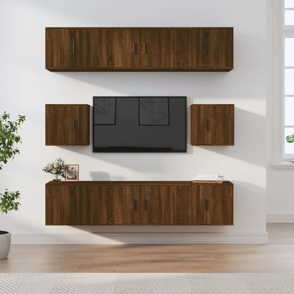 vidaXL Set Mobili Porta TV 8pz Rovere Marrone in Legno Multistrato