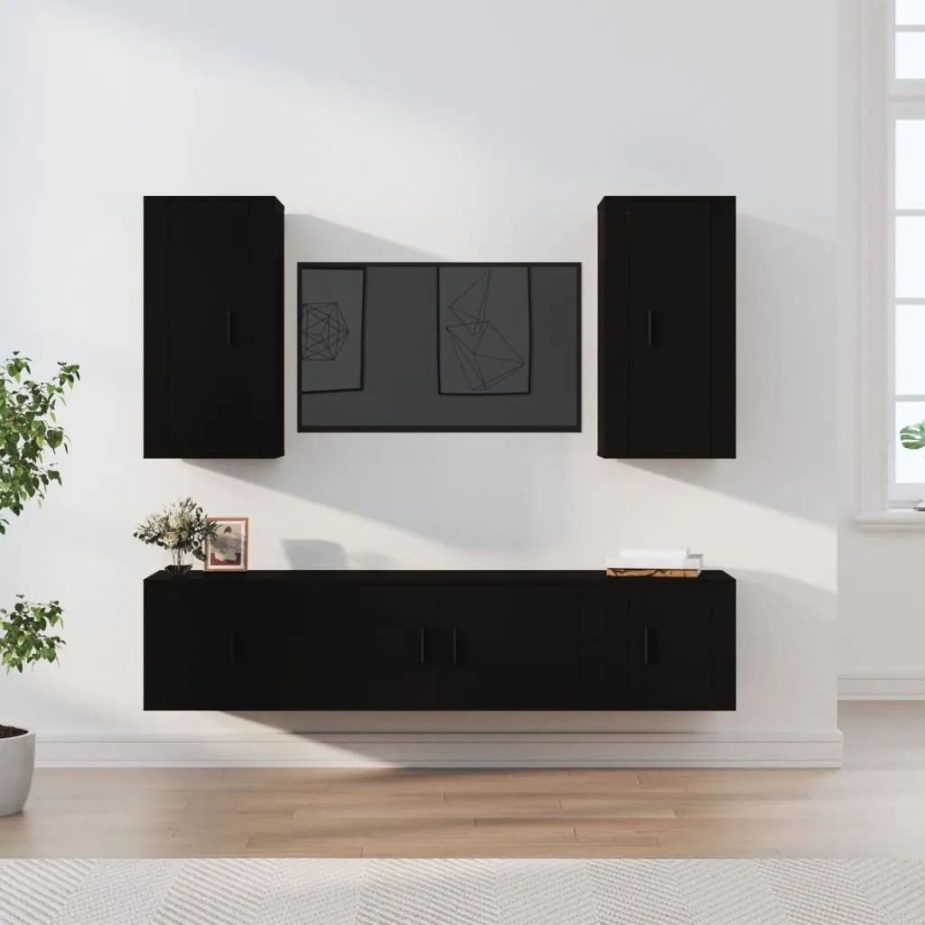 vidaXL Set di Mobili Porta TV 5 pz Nero in Legno Multistrato