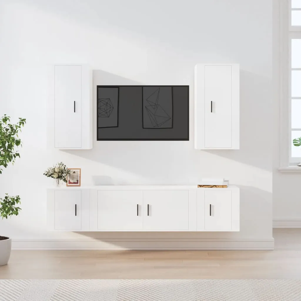 vidaXL Set di Mobili Porta TV 5 pz Bianco Lucido in Legno Multistrato