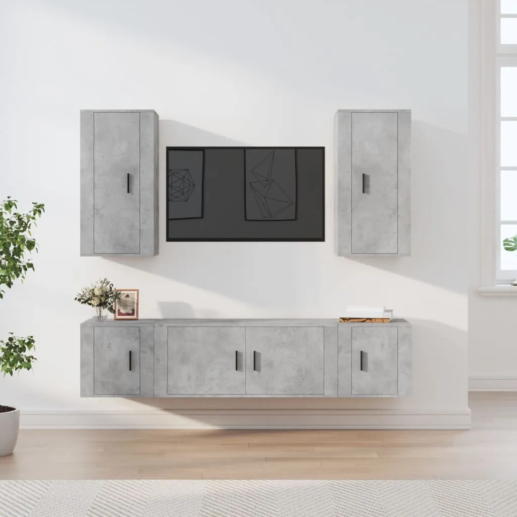 vidaXL Set di Mobili Porta TV 5 pz Grigio Cemento in Legno Multistrato