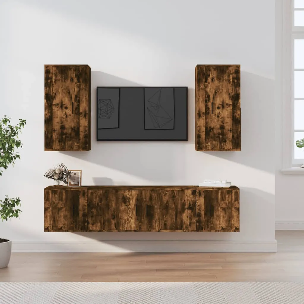 vidaXL Set di Mobili Porta TV 5 pz Rovere Fumo in Legno Multistrato