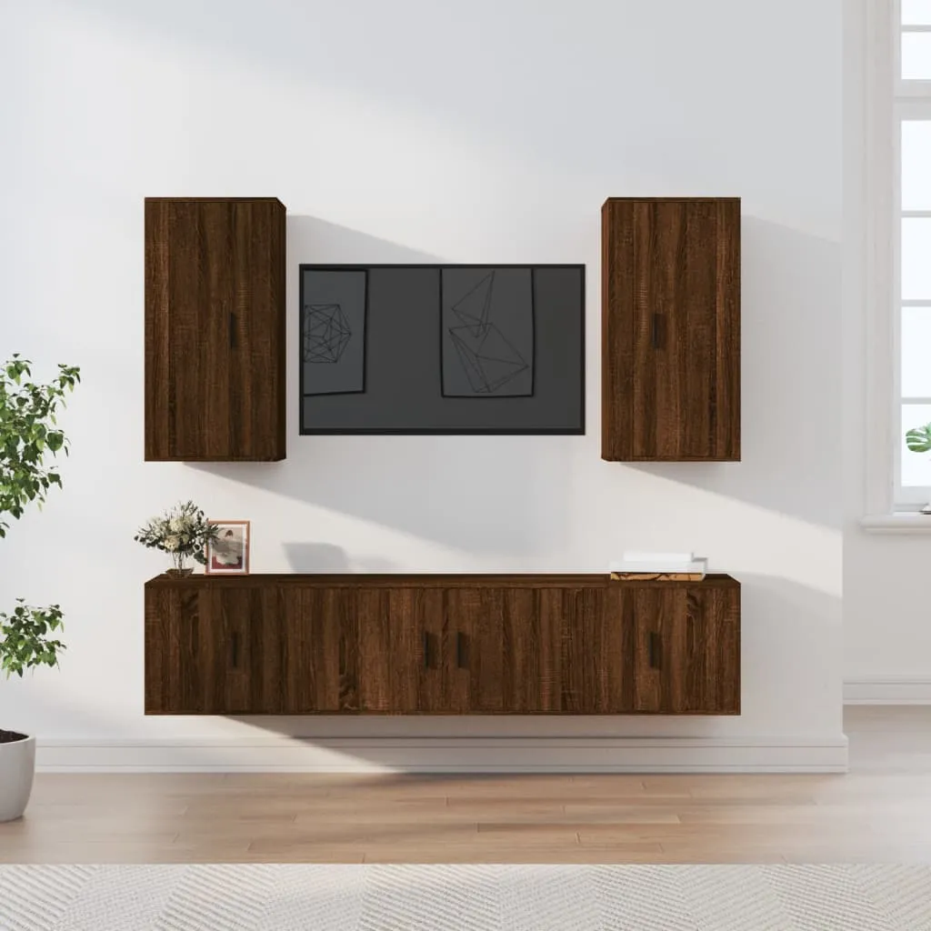 vidaXL Set Mobili Porta TV 5 pz Rovere Marrone in Legno Multistrato