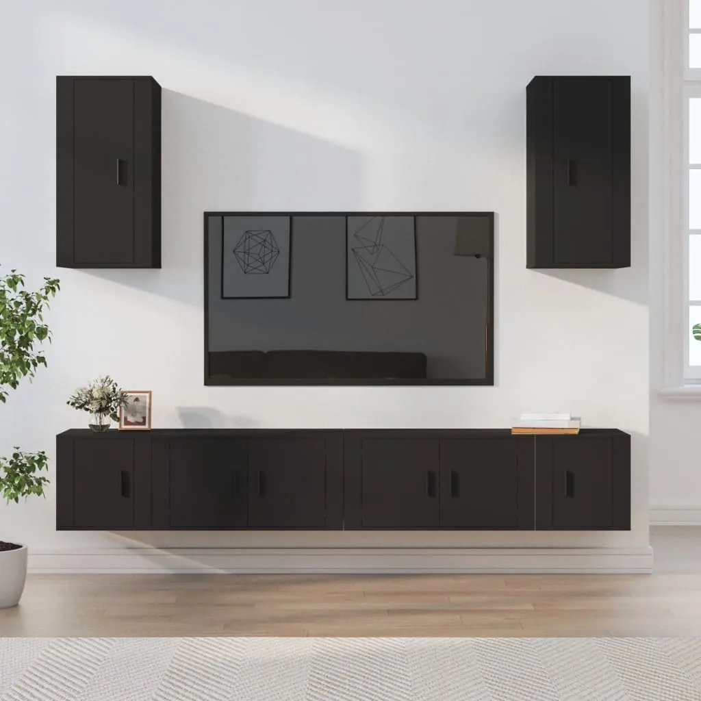 vidaXL Set Mobili Porta TV 6 pz Nero in Legno Multistrato