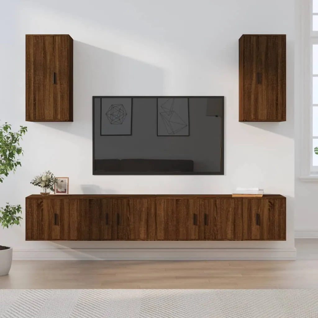 vidaXL Set Mobili Porta TV 6 pz Rovere Marrone in Legno Multistrato