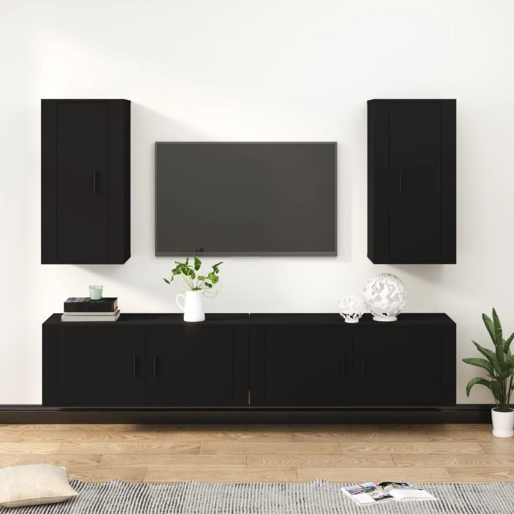 vidaXL Set Mobili Porta TV 4 pz Nero in Legno Multistrato