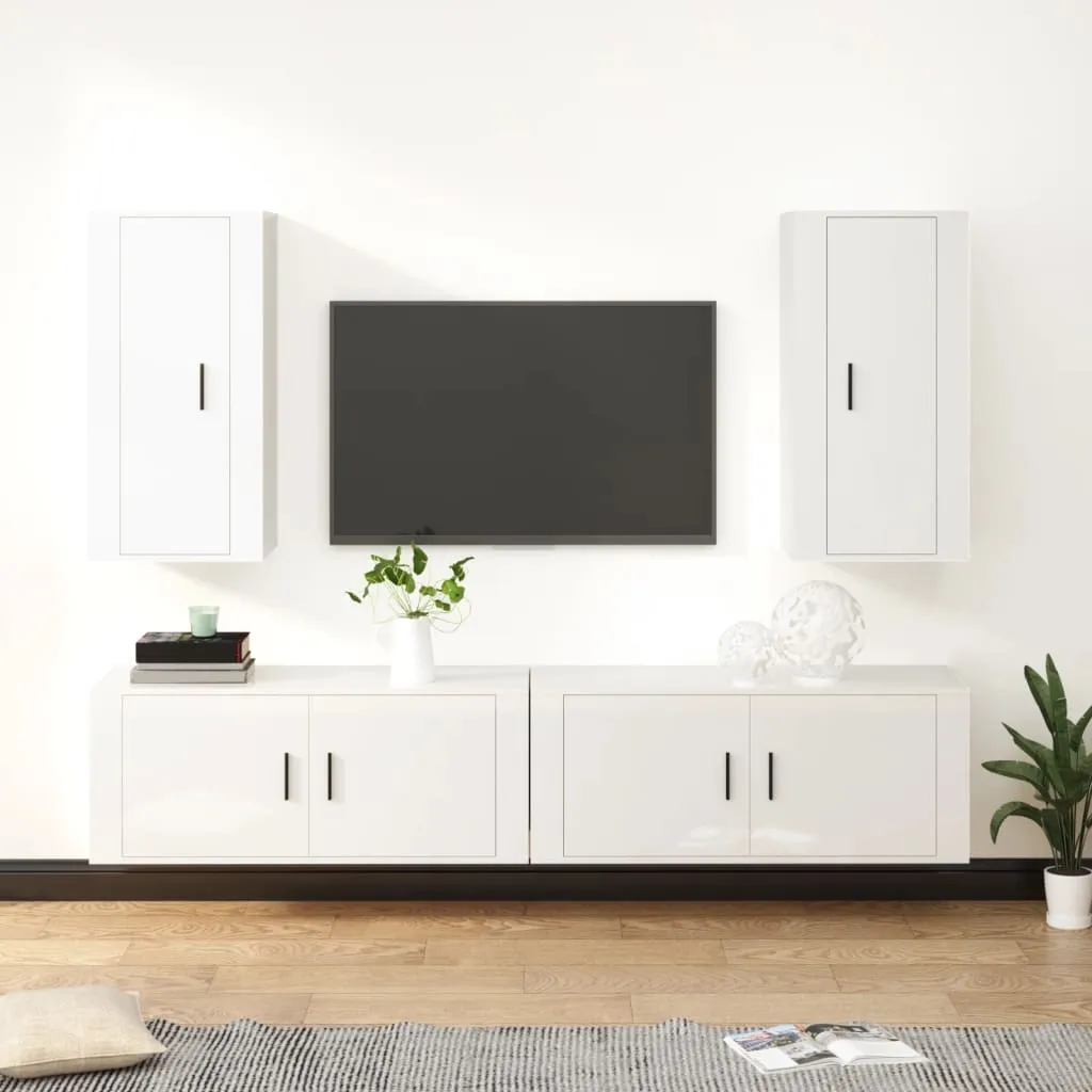 vidaXL Set di Mobili Porta TV 4 pz Bianco Lucido in Legno Multistrato