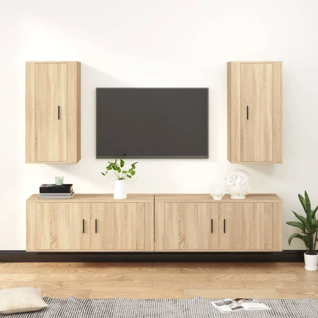 vidaXL Set di Mobili Porta TV 4 pz Rovere Sonoma in Legno Multistrato