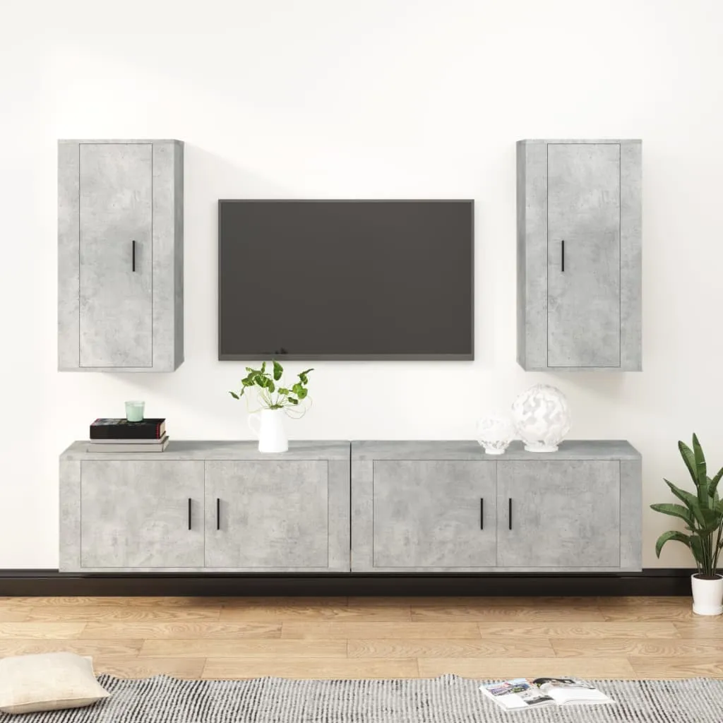 vidaXL Set di Mobili Porta TV 4 pz Grigio Cemento in Legno Multistrato