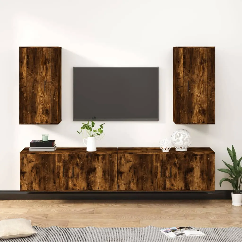 vidaXL Set di Mobili Porta TV 4 pz Rovere Fumo in Legno Multistrato