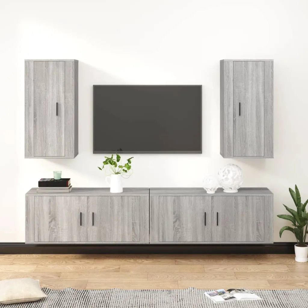 vidaXL Set di Mobili Porta TV 4 pz Grigio Sonoma in Legno Multistrato