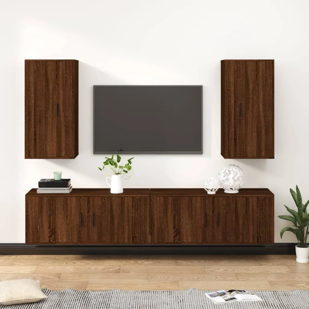 vidaXL Set Mobili Porta TV 4 pz Rovere Marrone in Legno Multistrato