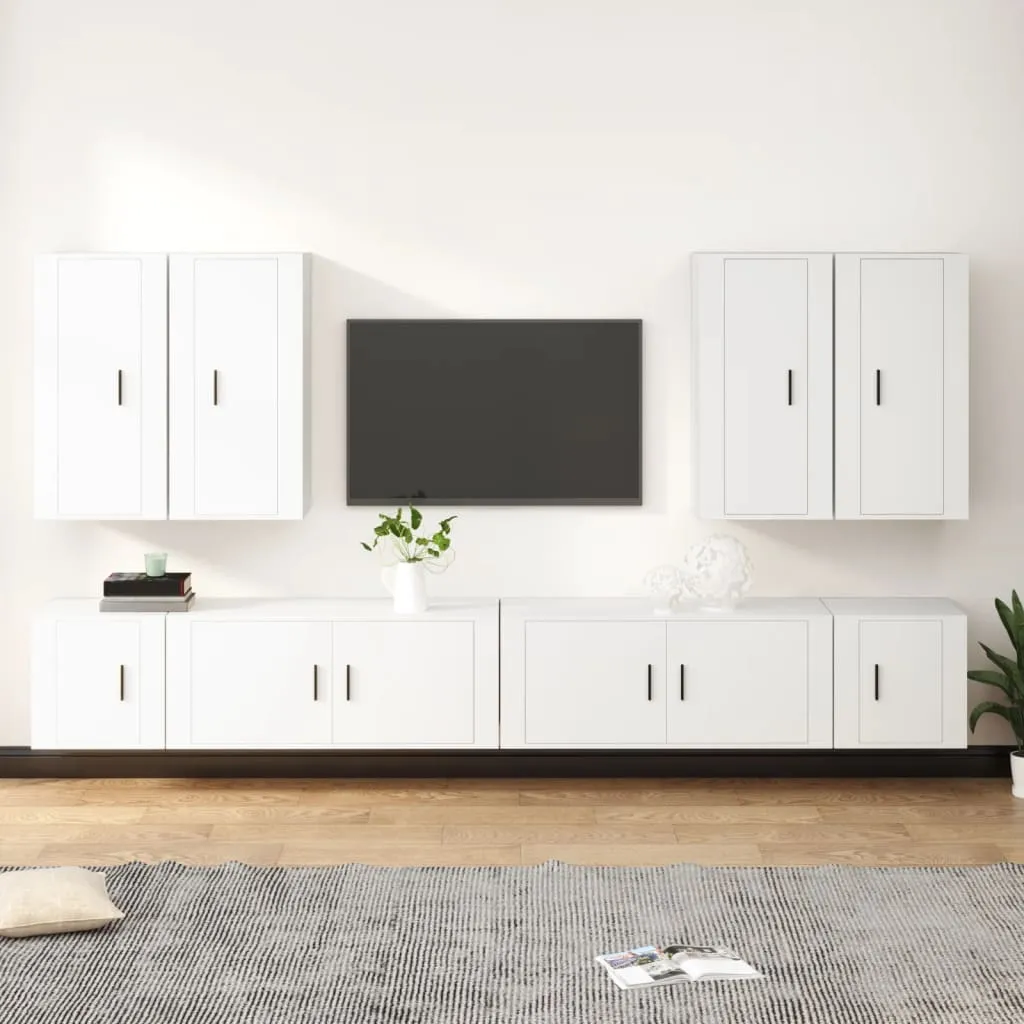 vidaXL Set Mobili Porta TV 8pz Bianco in Legno Multistrato